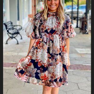 Anthropologie Entro Floral Puff Sleeve Mini Dress - M